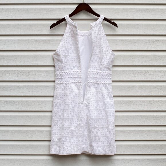 Lilly Pulitzer Ashlyn Shift Dress 6 White Eyelet Lace Halter Beaded Cotton - Picture 4 of 7